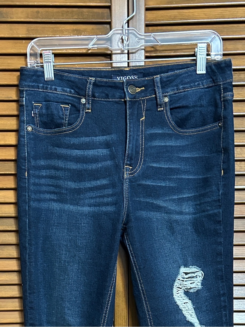 Vigoss Navy Distressed High Rise Super Skinny Ripped Jeans Size 28 - Picture 2 of 7